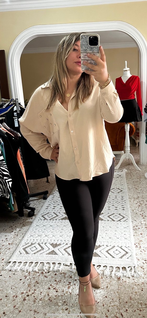 Bej Keten Gömlek - Görsel 3