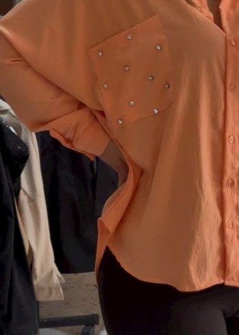 Turuncu Salaş Uzun Kollu Kadın Gömlek - Görsel 3
