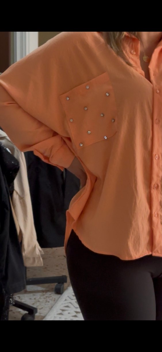 Turuncu Salaş Uzun Kollu Kadın Gömlek - Görsel 3
