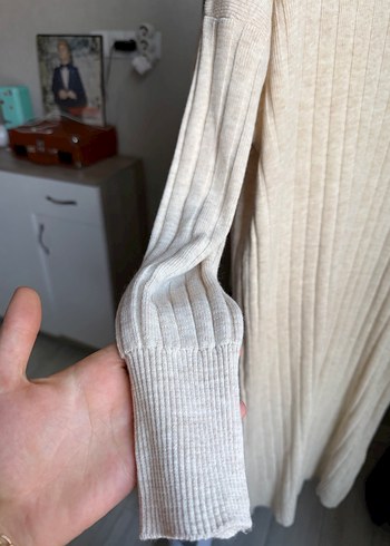 Bej Yüksek Yakalı Kadın Triko elbise - Görsel 7