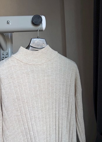 Bej Yüksek Yakalı Kadın Triko elbise - Görsel 6