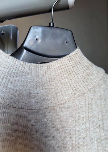 Bej Yüksek Yakalı Kadın Triko elbise - Görsel 4