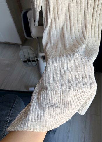 Bej Yüksek Yakalı Kadın Triko elbise - Görsel 8