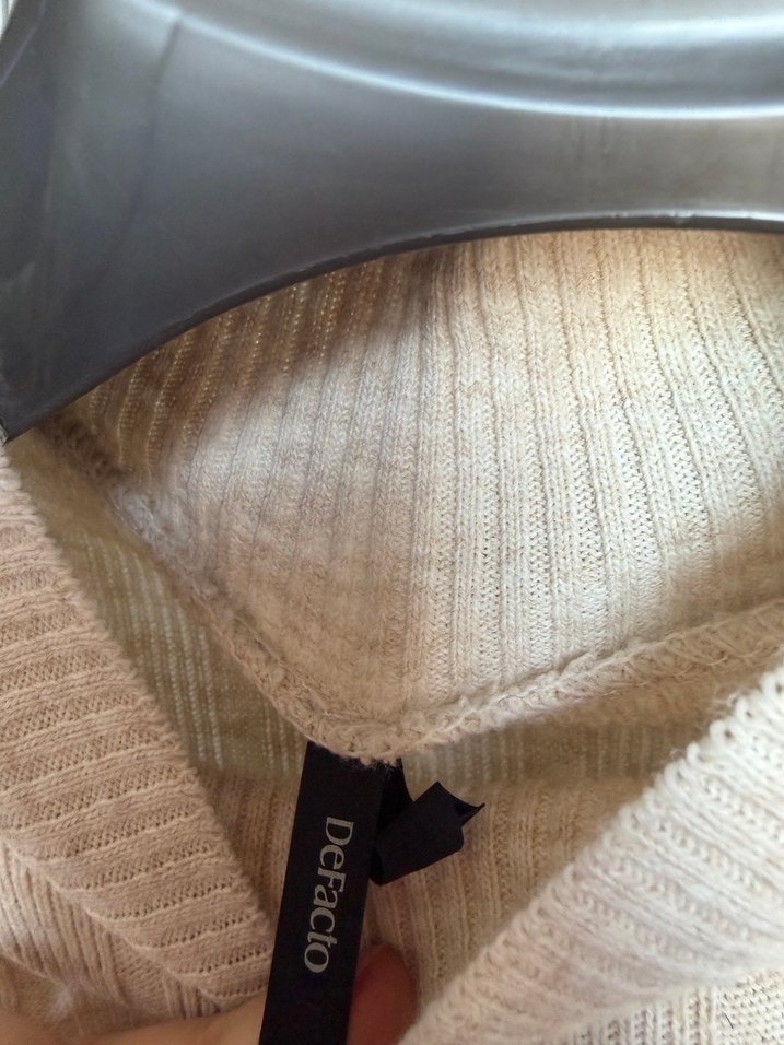 Bej Yüksek Yakalı Kadın Triko elbise - Görsel 5