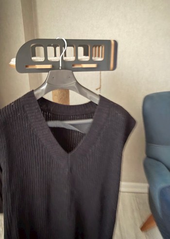 V Yaka Gri Triko Kadın Süveter - Görsel 2