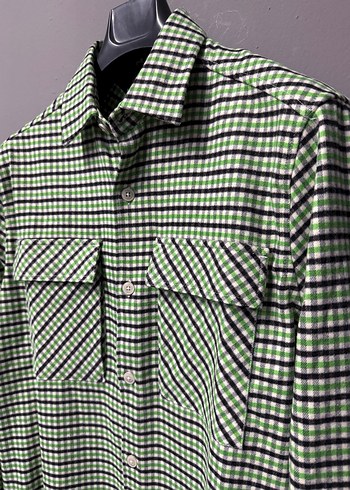 Düğmeli Uzun Kollu Yeşil Kareli Erkek Gömlek - Görsel 2