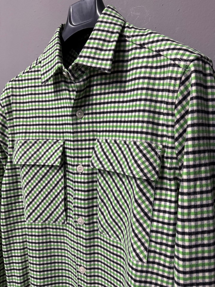Düğmeli Uzun Kollu Yeşil Kareli Erkek Gömlek - Görsel 2
