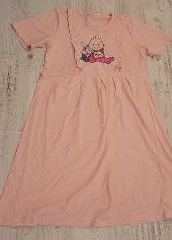 Somon Rengi Emzirme Gecelik, Kısa Kollu, Bol Kesim - Görsel 3