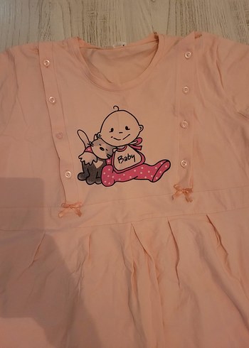 Somon Rengi Emzirme Gecelik, Kısa Kollu, Bol Kesim - Görsel 2