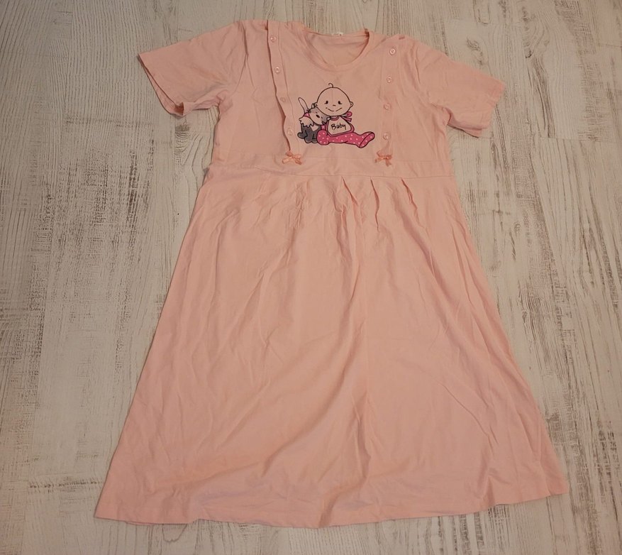 Somon Rengi Emzirme Gecelik, Kısa Kollu, Bol Kesim - Görsel 3