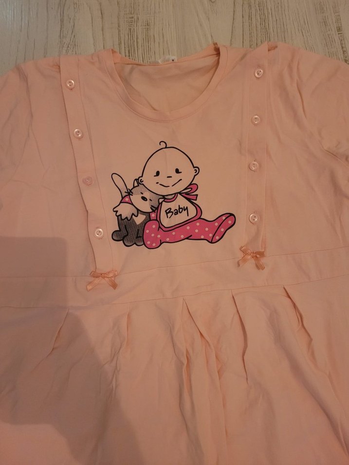 Somon Rengi Emzirme Gecelik, Kısa Kollu, Bol Kesim - Görsel 2