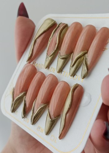 Altın Renkli jel parlak Takma tırnak - Görsel 4