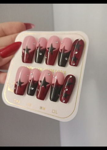 Bordo Yıldız Desenli Jel Tırnak - Görsel 2