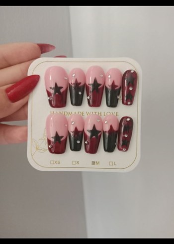 Bordo Yıldız Desenli Jel Tırnak - Görsel 3