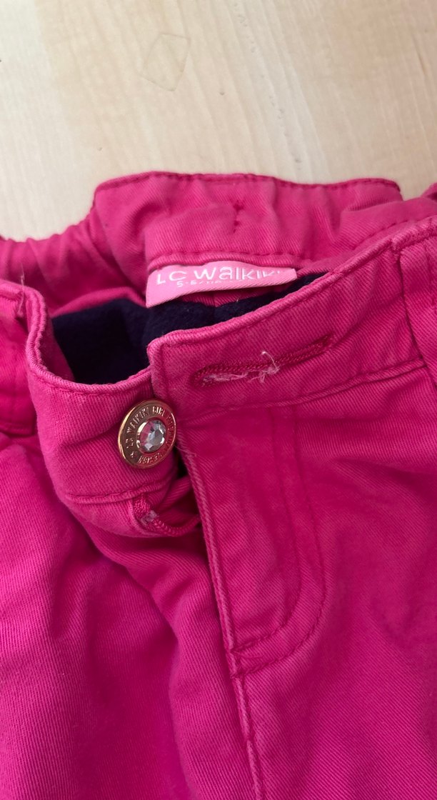 Düğmeli Pembe Kız Çocuk Dar Kesim Pantolon - Görsel 2