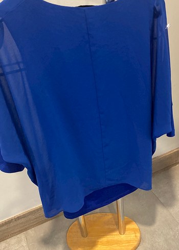 Mavi Saten Görünümlü Salaş Bluz - Görsel 7