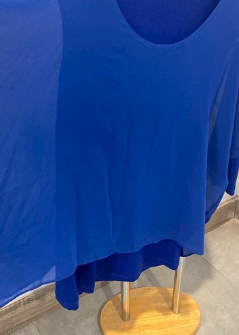 Mavi Saten Görünümlü Salaş Bluz - Görsel 2