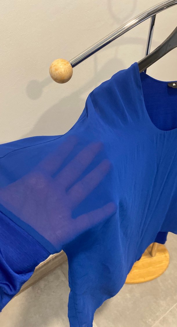 Mavi Saten Görünümlü Salaş Bluz - Görsel 3