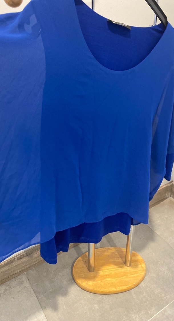 Mavi Saten Görünümlü Salaş Bluz - Görsel 2