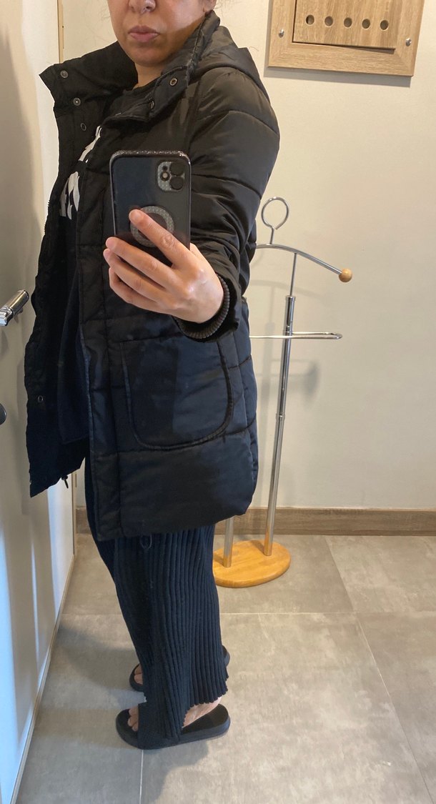 Siyah Kadın Puff Mont, Normal Boy, Dar Kesim - Görsel 2