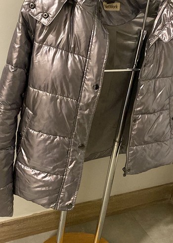 Gri Parlak Kadın Kışlık Mont - Görsel 2