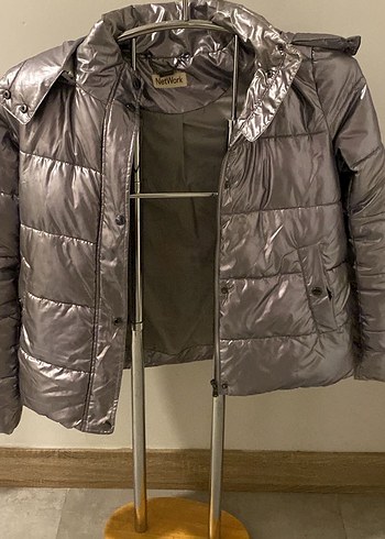 Gri Parlak Kadın Kışlık Mont - Görsel 8