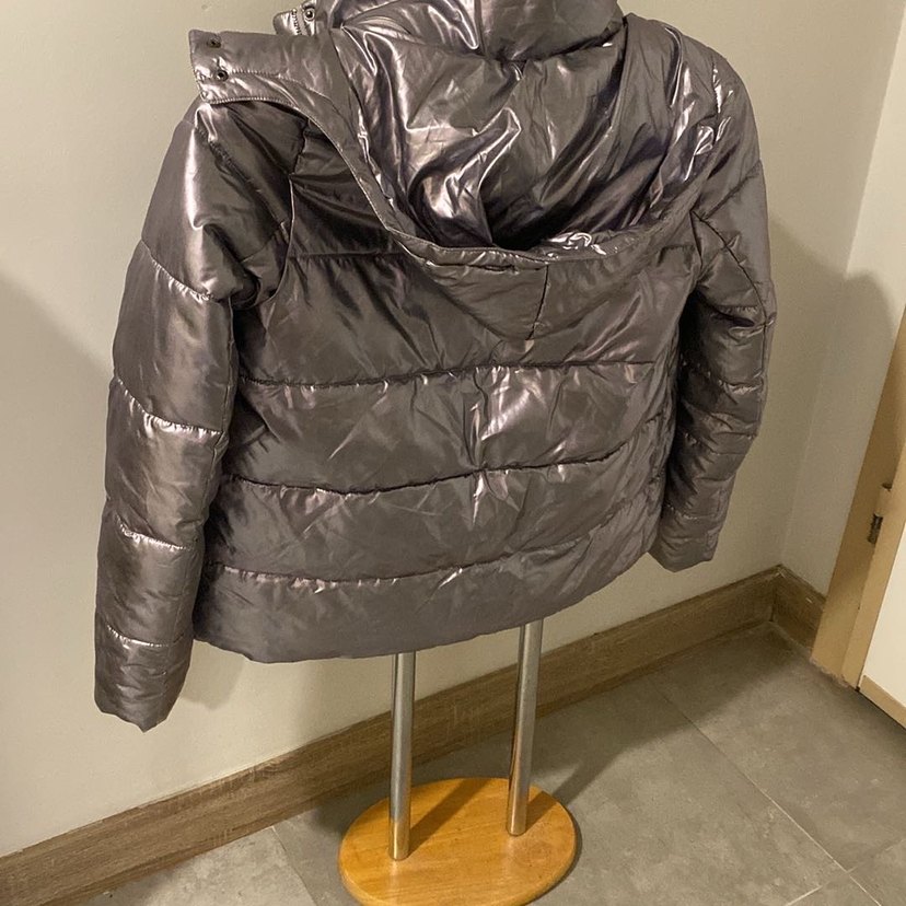 Gri Parlak Kadın Kışlık Mont - Görsel 5