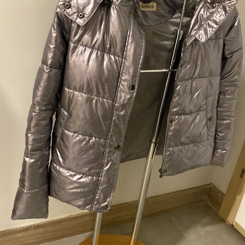 Gri Parlak Kadın Kışlık Mont - Görsel 2