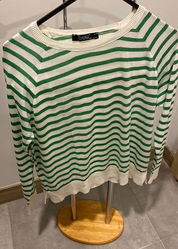 Yeşil Çizgili Pamuklu Kadın Triko - Görsel 2