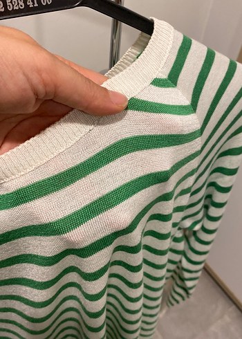 Yeşil Çizgili Pamuklu Kadın Triko - Görsel 3