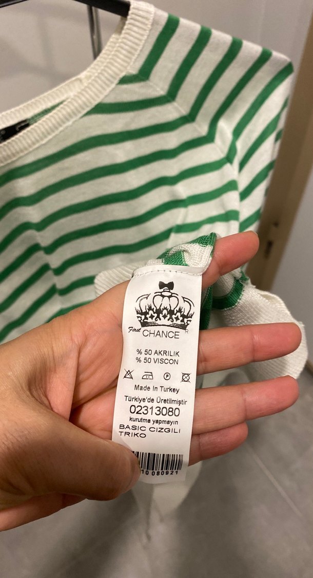 Yeşil Çizgili Pamuklu Kadın Triko - Görsel 4