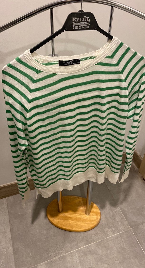 Yeşil Çizgili Pamuklu Kadın Triko - Görsel 2
