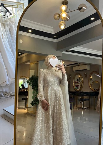 Uzun Beyaz Nakışlı Uzun Kollu Abiye Elbise - Görsel 2