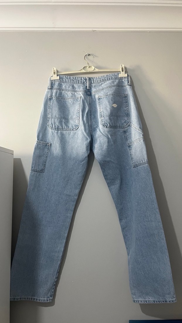 Mavi Bol Kesim Midi Denim Erkek Kot Pantolon - Görsel 2