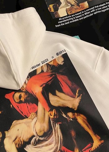 Beyaz Off-White Kapüşonlu Erkek Sweatshirt - Görsel 4