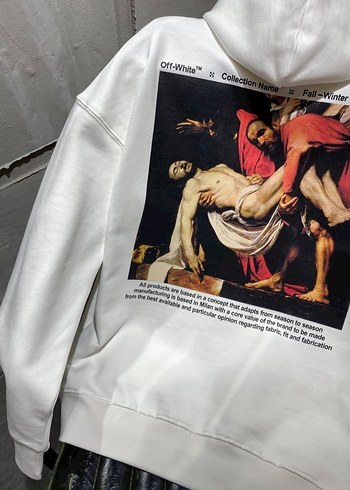 Beyaz Off-White Kapüşonlu Erkek Sweatshirt - Görsel 6