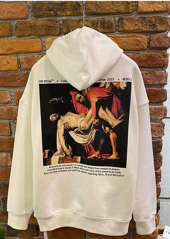 Beyaz Off-White Kapüşonlu Erkek Sweatshirt - Görsel 5