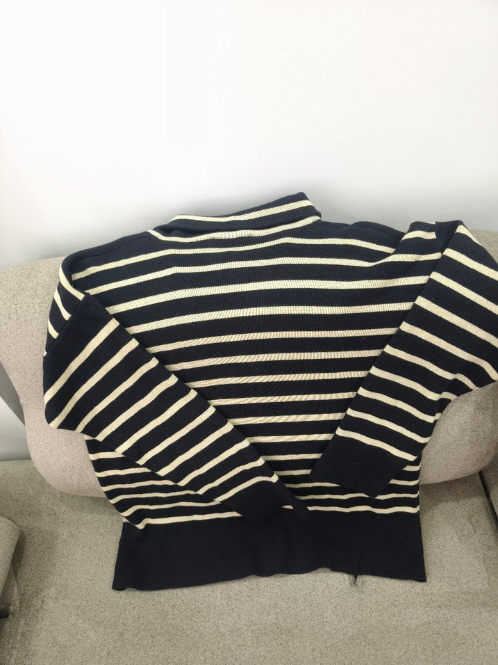 Kadın Çizgili Polo Yaka Triko Kazak - Görsel 3