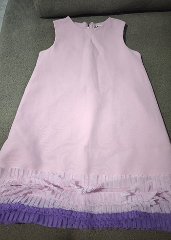 Kız Çocuk Pembe Kolsuz Volanlı Elbise - Görsel 3