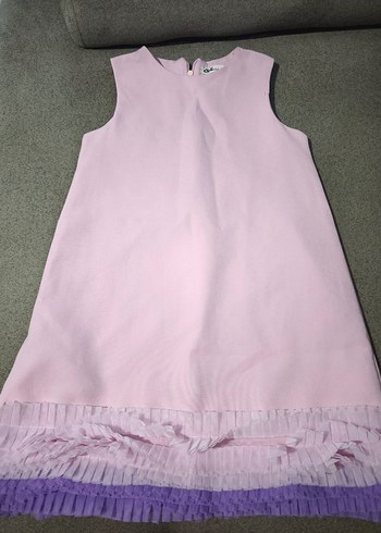 Kız Çocuk Pembe Kolsuz Volanlı Elbise - Görsel 2