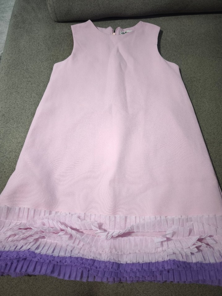 Kız Çocuk Pembe Kolsuz Volanlı Elbise - Görsel 3