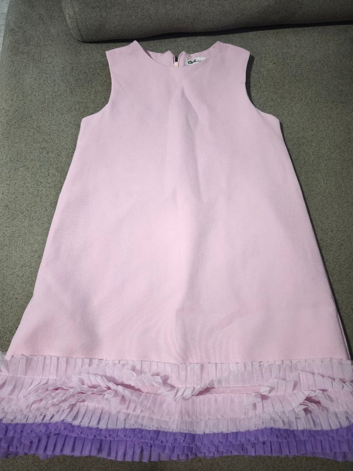 Kız Çocuk Pembe Kolsuz Volanlı Elbise - Görsel 2