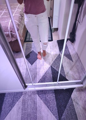 Beyaz Midi Boy Bol Kesim Kadın Kot Pantolon - Görsel 6