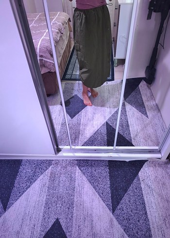 Kadın Haki Midi Bol Kesim paraşüt etek - Görsel 5