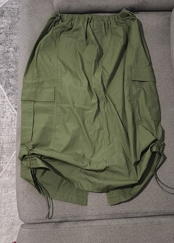 Kadın Haki Midi Bol Kesim paraşüt etek - Görsel 2