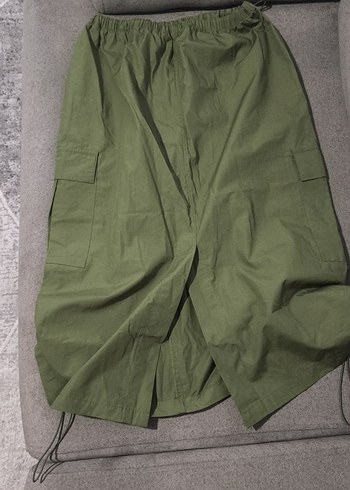 Kadın Haki Midi Bol Kesim paraşüt etek - Görsel 4