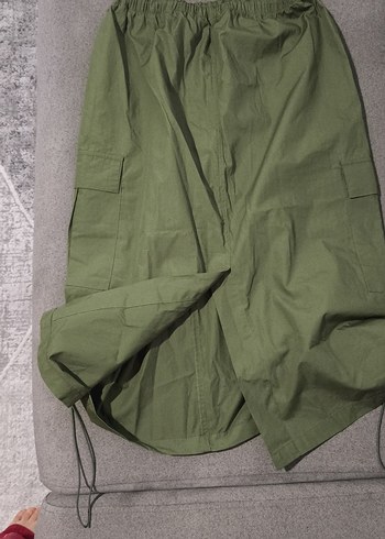 Kadın Haki Midi Bol Kesim paraşüt etek - Görsel 3