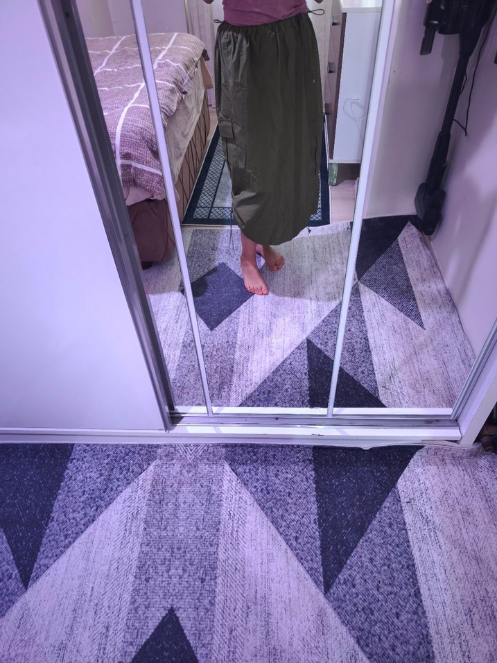 Kadın Haki Midi Bol Kesim paraşüt etek - Görsel 5