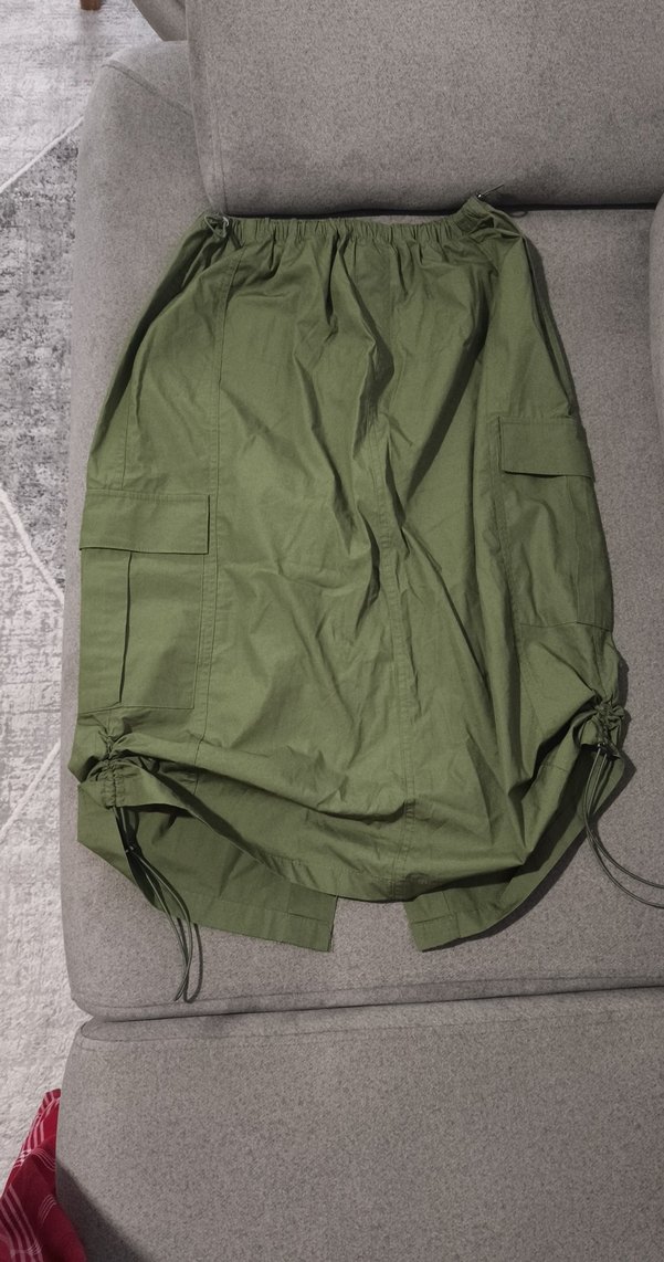 Kadın Haki Midi Bol Kesim paraşüt etek - Görsel 2