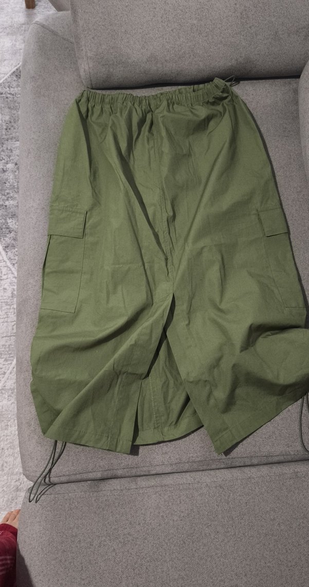 Kadın Haki Midi Bol Kesim paraşüt etek - Görsel 4